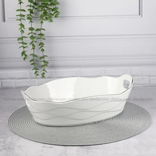 کاسه بیضی سزار چینی لمون سایز بزرگ خط طلا 332L
