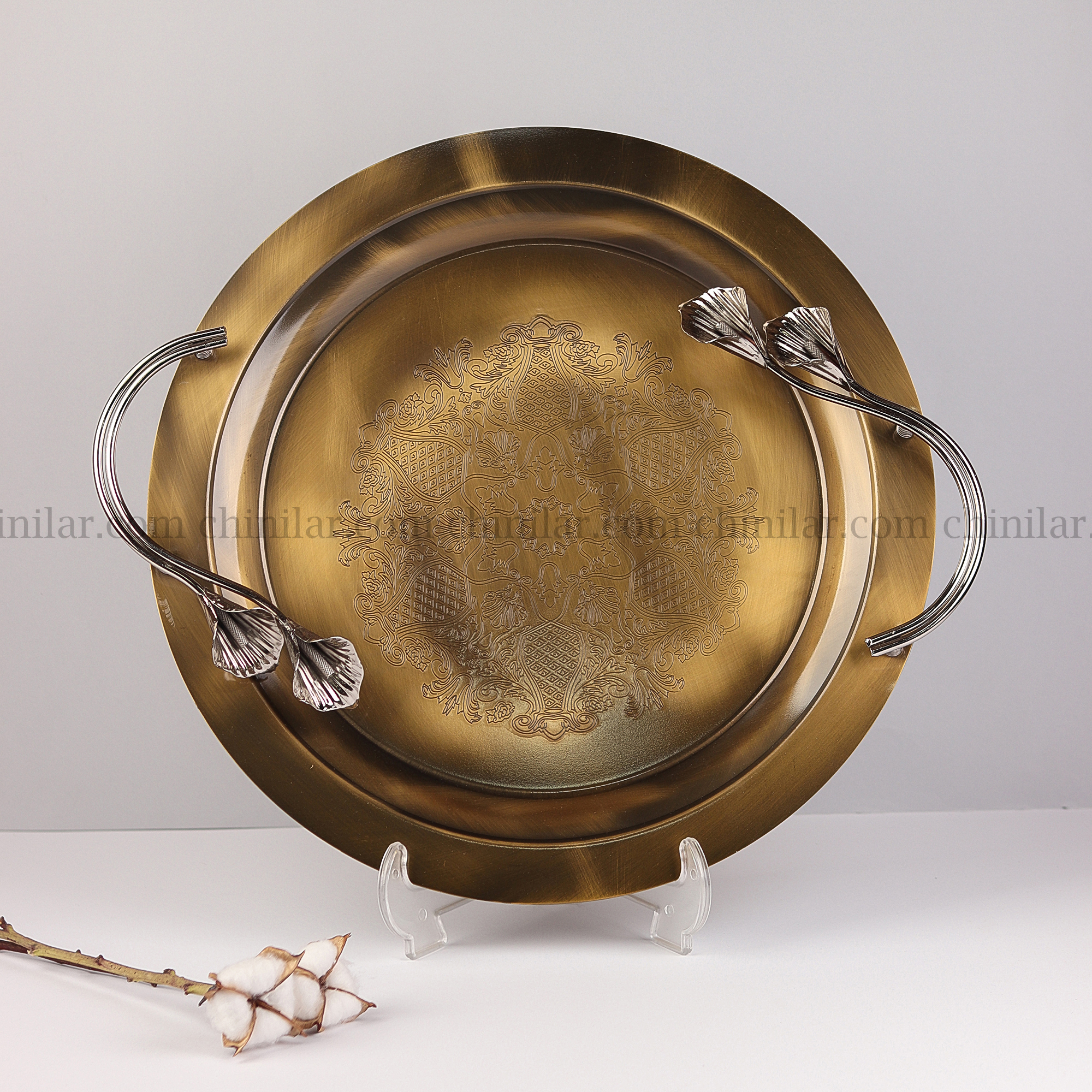 سینی لیلیوم گرد بنسای رنگ زیتونی