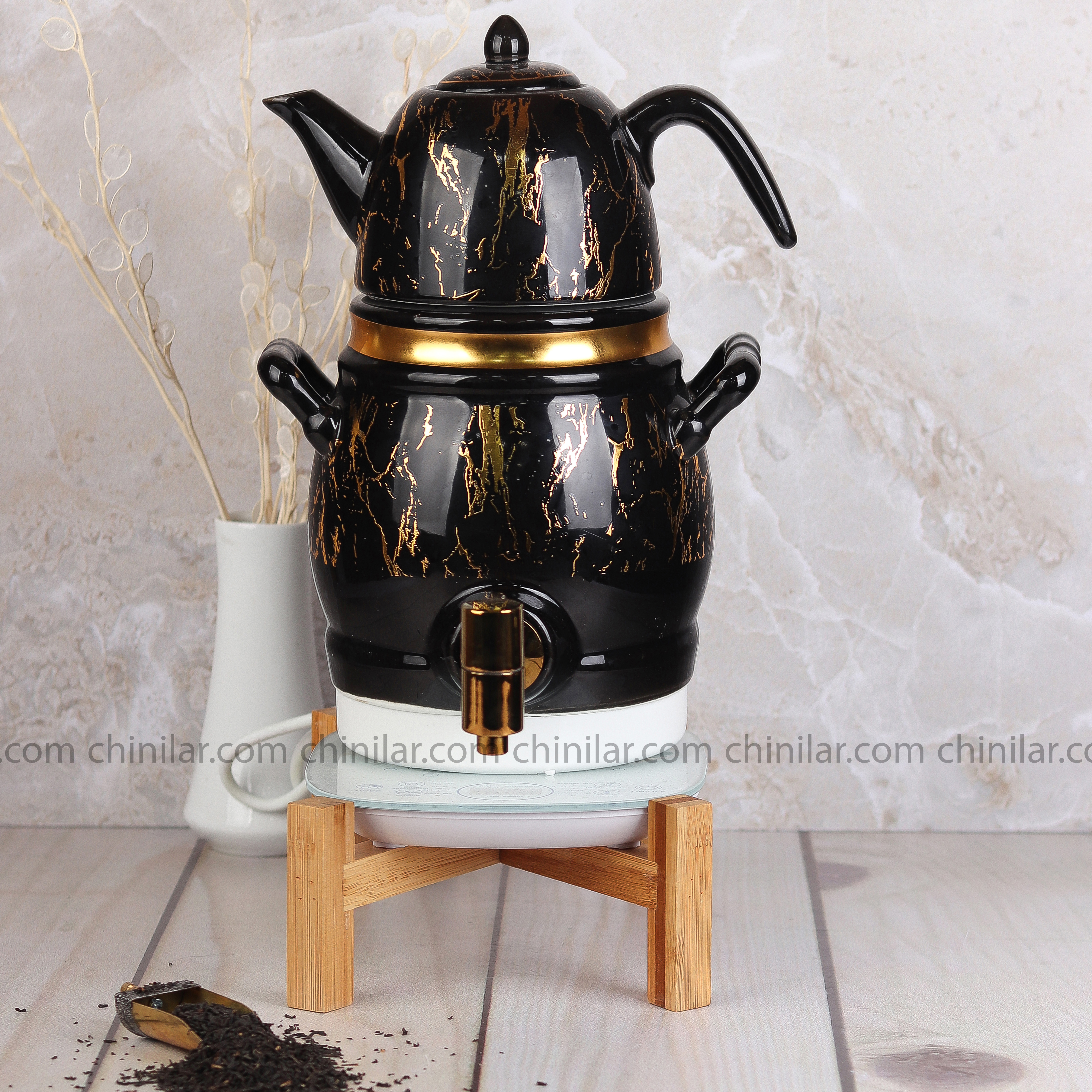 چای ساز برقی چینی با پنل دیجیتالی رنگ مشکی