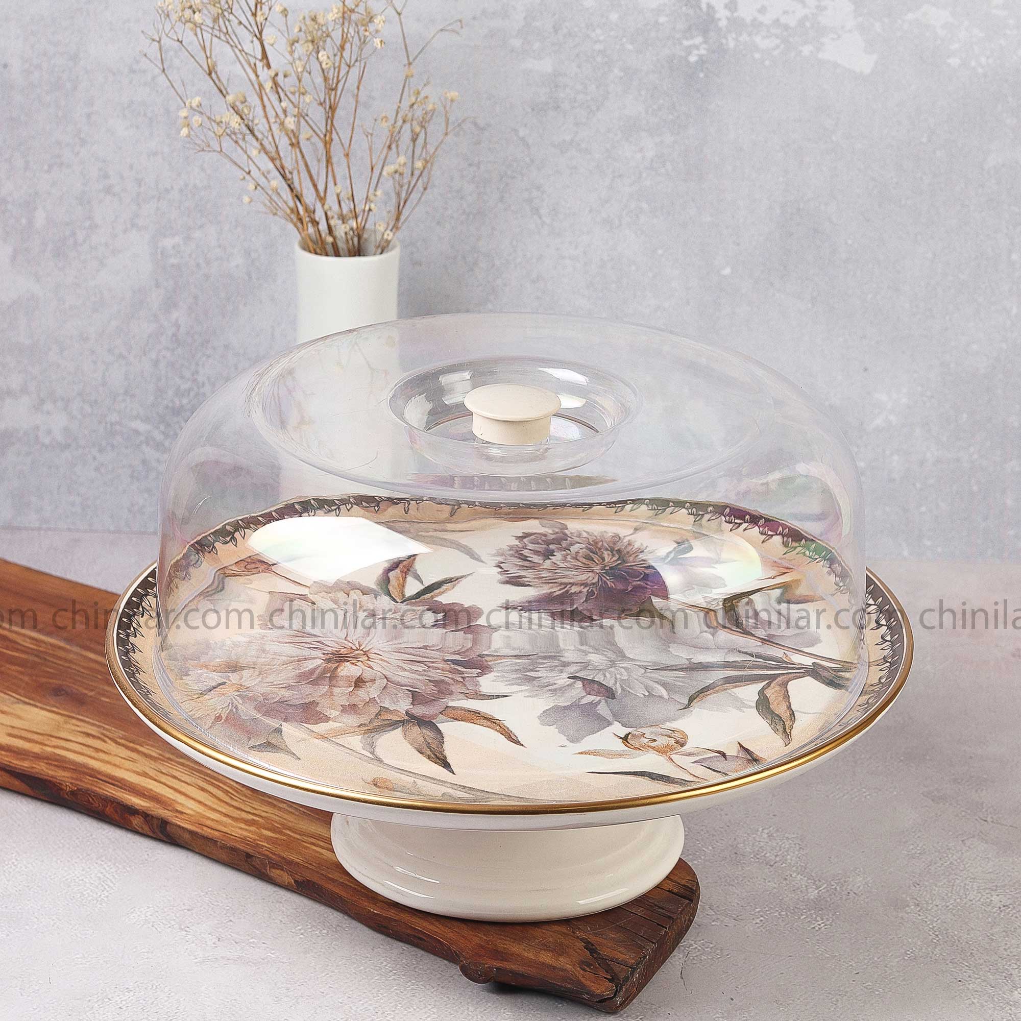 کیک خوری درب دار گل قهوه ای آکار