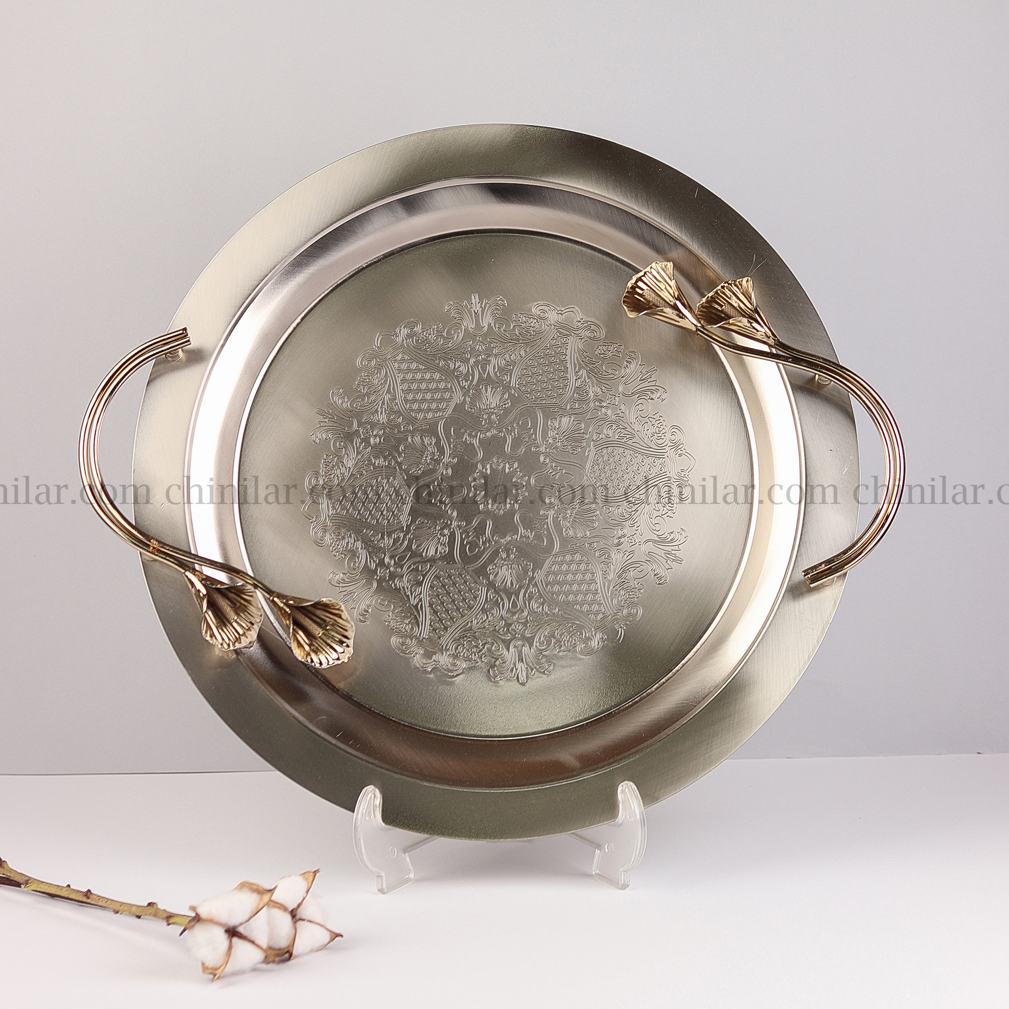 سینی لیلیوم گرد بنسای رنگ نقره ای