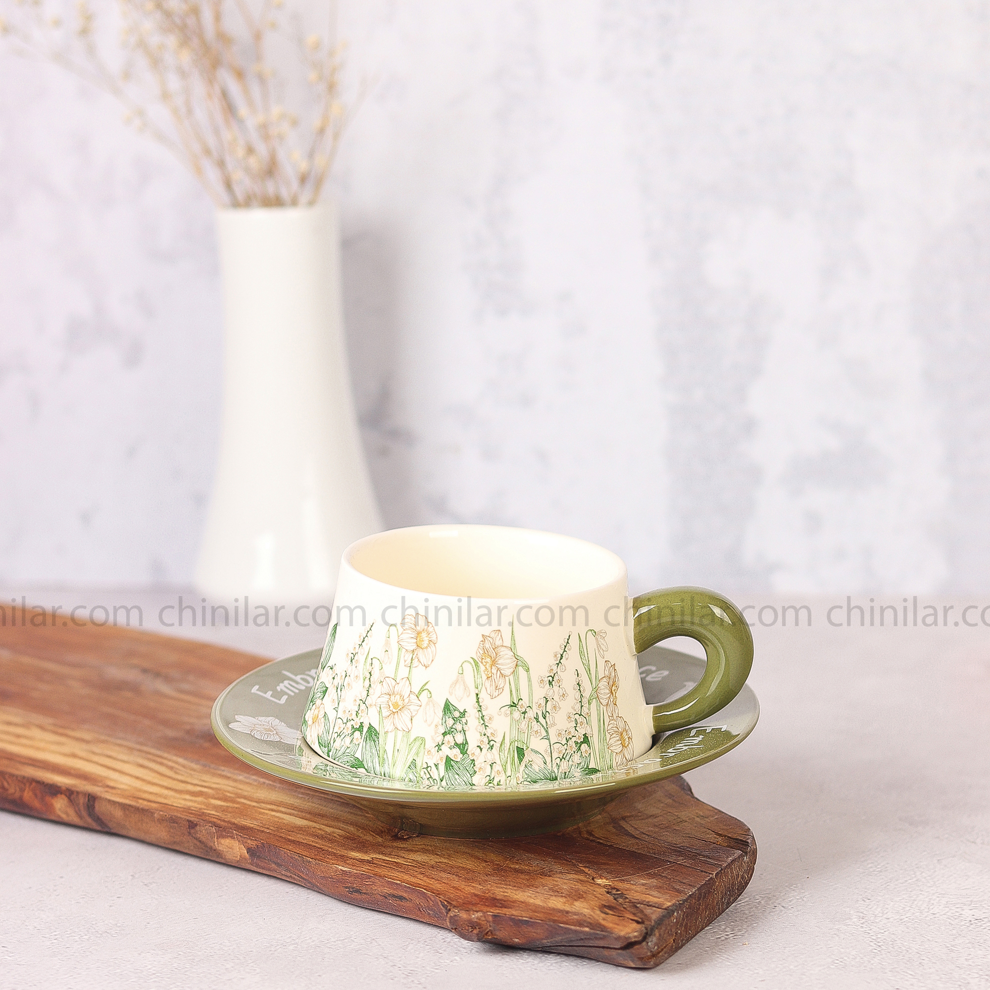 فنجان و نعلبکی چای خوری طرح باغچه تکی