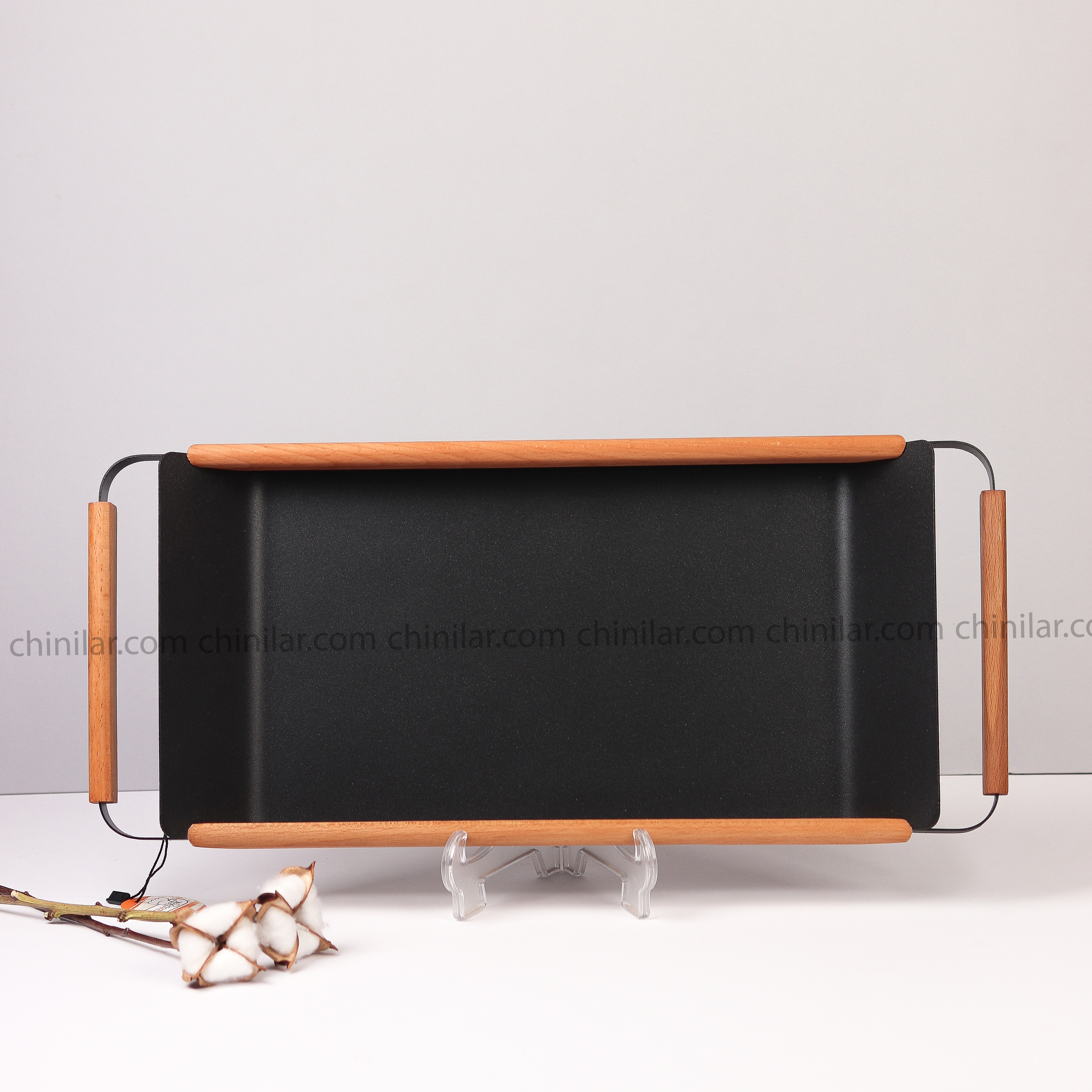 سینی ونیس مستطیل فری کوک سایز متوسط رنگ مشکی دسته چوبی