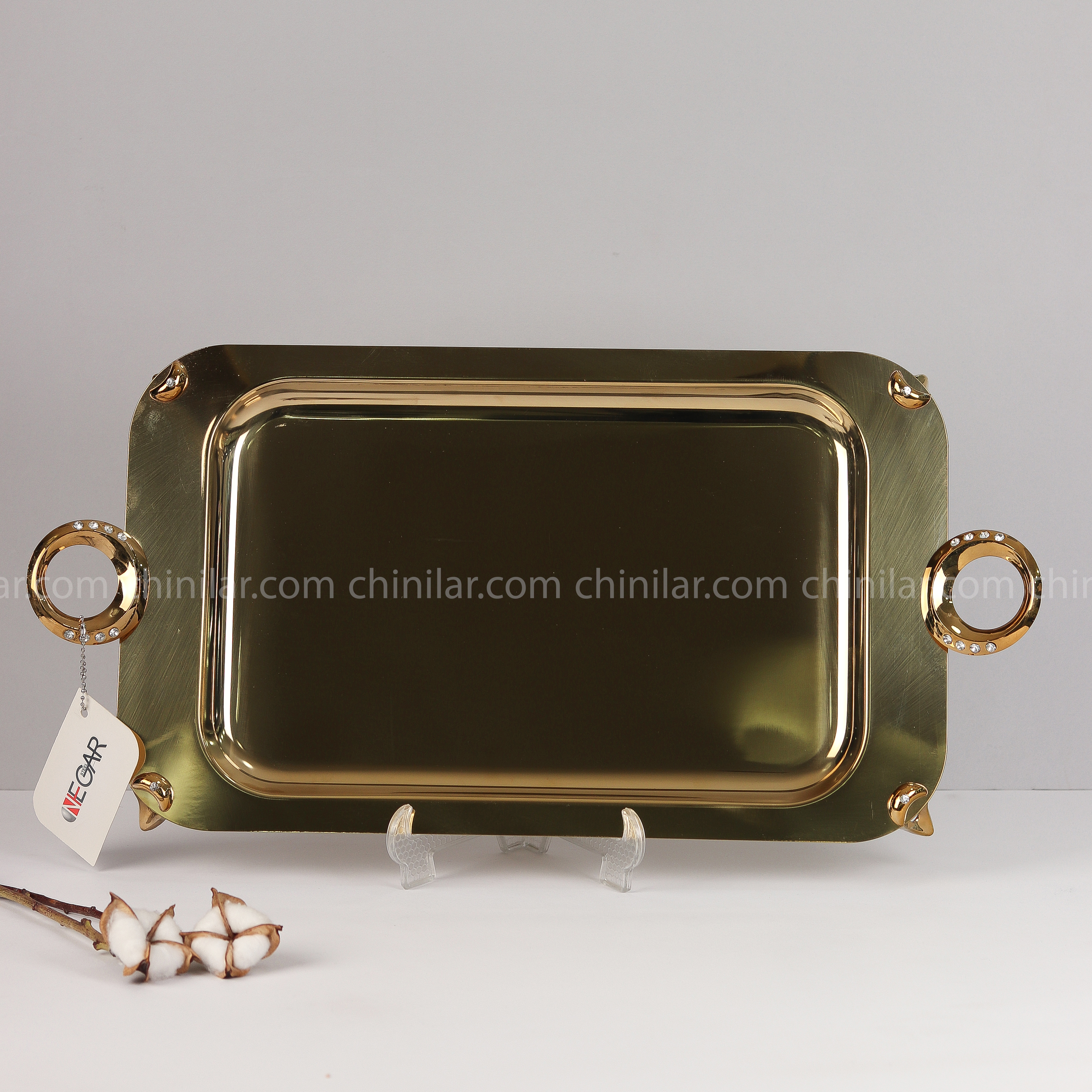 سینی استیل نگار طرح حلقه کد680سایز بزرگ تمام طلایی