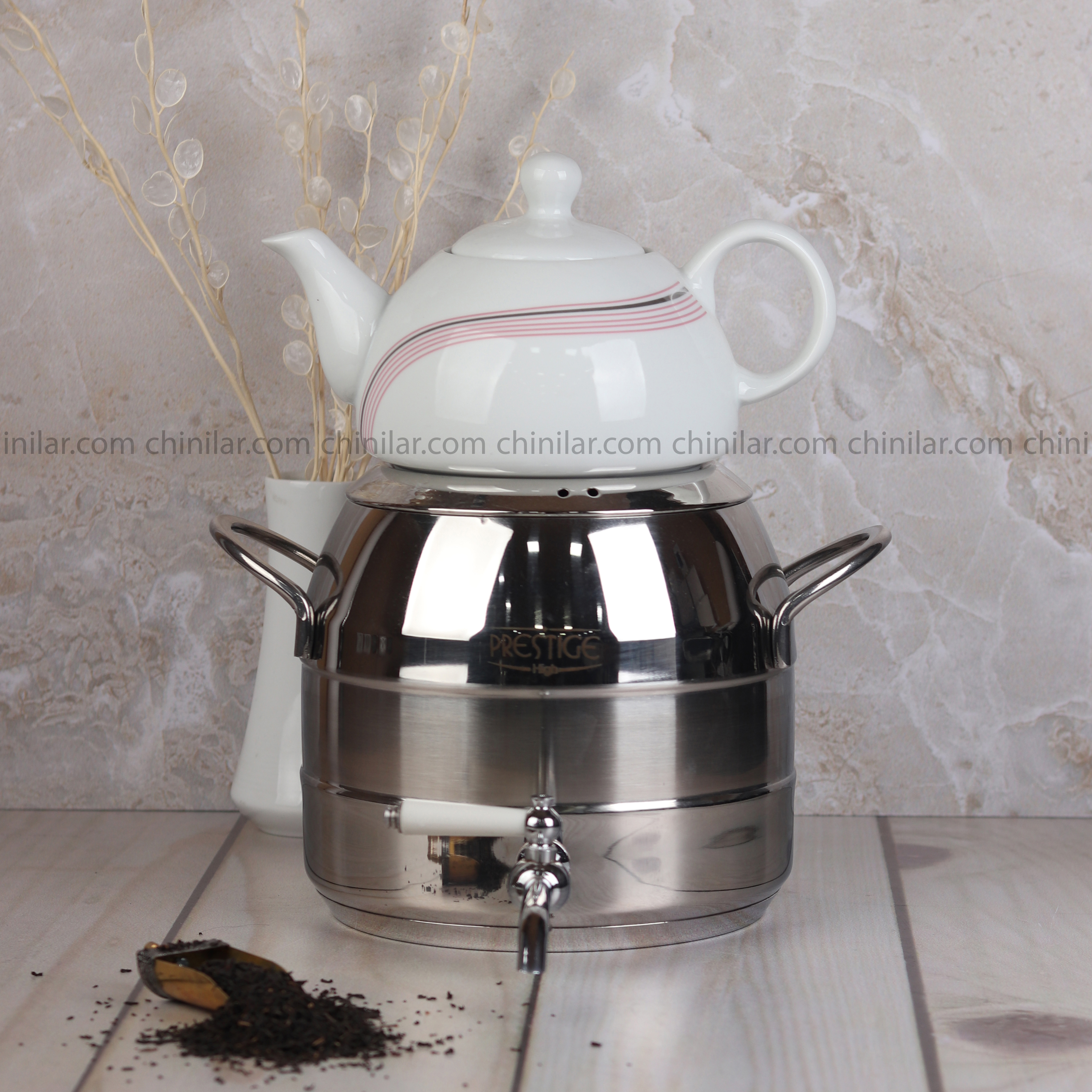 کتری و قوری استیل پرستیژ طرح ترک 2050 دسته استیل