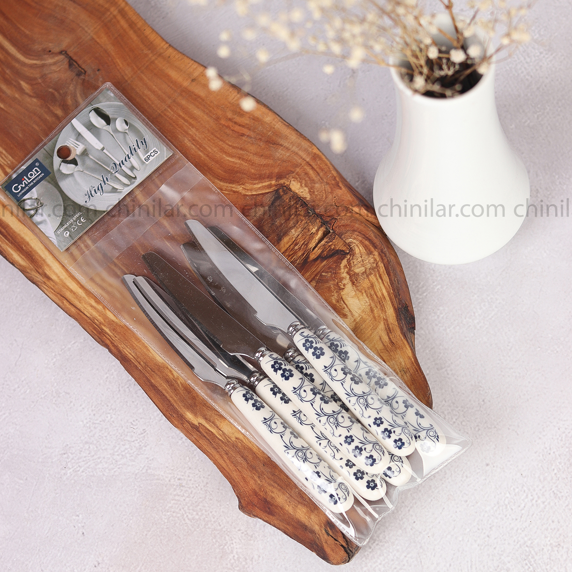 کارد میوه 6 تایی استیل دسته گل آبیgvilon