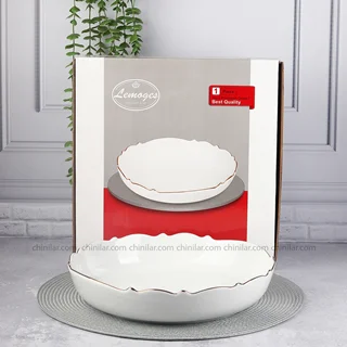 تابه گرد موج چینی لمون بزرگ خط طلا 315L