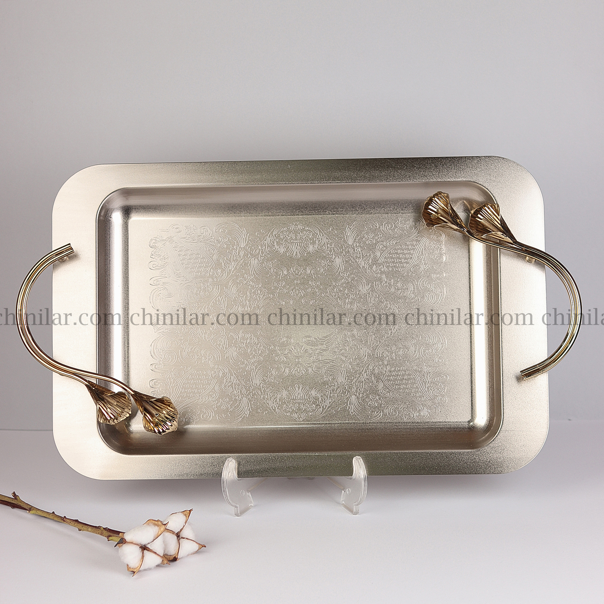 سینی لیلیوم مستطیل سایز بزرگ بنسای رنگ نقره ای