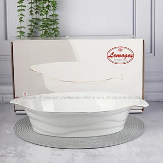 کاسه مدرن چینی لمون سایز بزرگ خط طلا کد 107L